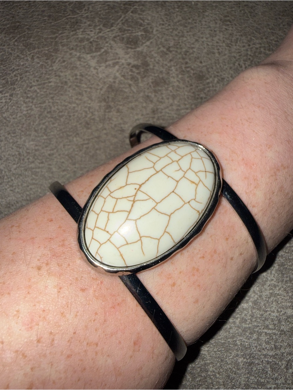 White Crackle Stone Cuff Bracelet